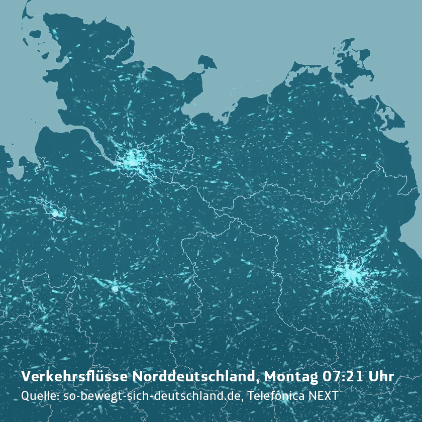 Mit Mobilfunkdaten gemessene Reisen in Norddeutschland im Projekt "So bewegt sich Deutschland"